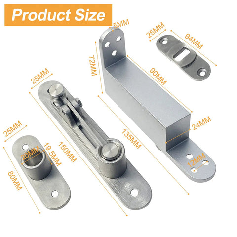 Hidden Self Closing Pivot Door Hinges With 360 Degree Swing Stainless Steel Concealed Door Hardware for wood doors, detailed dimensions.