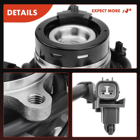 Close-up of front left wheel bearing and hub assembly with ABS and 6-lug fit for Chevrolet Colorado 2004-2008, GMC Canyon 2006-2008.