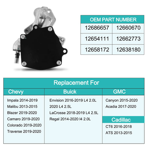 AULINK vacuum pump 2.0L/2.5L with black housing and metal mounting for GM vehicles (Impala/ Malibu/ Camaro/ Canyon).