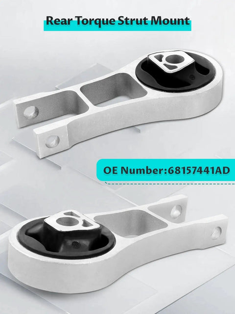 Rear torque strut from Three Piece Engine And Transmission Mounts Set For 2014 Through 2021 Cherokee And 2015 Through 2019 Chrysler 200 2.4L Replacement OE Numbers 68192831AF 68418876AB 68157441AD Beefed Up Mounts For Smooth Engine And Transmission Support.