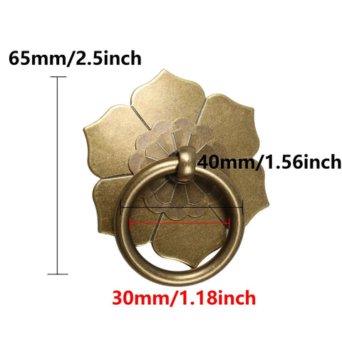 4 Pcs Vintage Flower Drop Ring Drawer Pulls Brass Cabinet Handles in Bronze Finish, flower diameter 65mm, ring inner 30mm, outer 40mm.