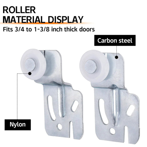 Sliding Closet Door Roller Kit With Slide Track For Top Hung Wardrobe Doors, 10 Pcs Set showing two nylon and carbon steel rollers