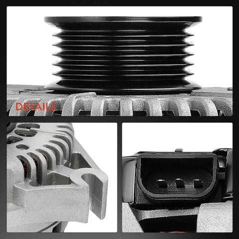 Close-up details of Heavy-Duty Alternator For Ford Crown Victoria 1999-2000 Mercury Grand Marquis 1999-2002 Lincoln Town Car 1999-2000 V8 4.6L 130A 12V CW 6-Groove Pulley Replacement XW7U10300AA Ready To Install With High Output And Reliable Charging For Daily Driving