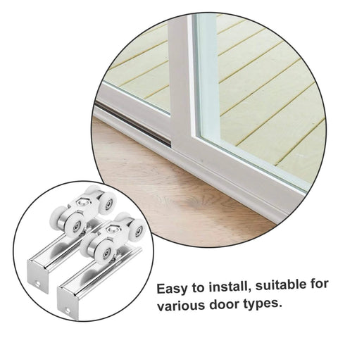 Heavy Duty Sliding Cabinet Door Track With Sturdy Steel And Nylon Wheels Quiet Glide For Cabinets shown installed on door