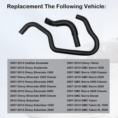 Engine upper and lower radiator coolant hoses, black rubber; fits Cadillac Escalade and GMC Sierra/Tahoe/Yukon.