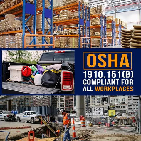 Industrial Grade Metal First Aid Kit For Contractors And Construction Sites With OSHA Compliance shown in a truck bed