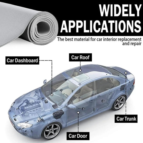 Gray Mesh Headliner Fabric With Foam Backing 54x60 Interior Roof Replacement shown for car interior applications.