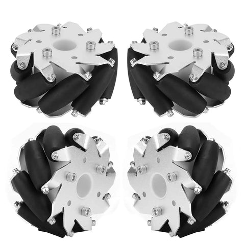 Mecanum Wheels Set 100mm With Nine Rubber Rollers For Omni Directional Movement - Steel Wheel Kit For RC Robot Car