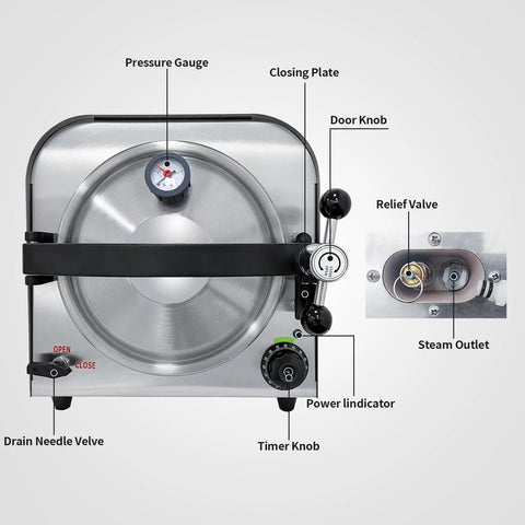 HANBENYTEX 14L lab autoclave sterilizer, compact stainless steel high-pressure steam sterilizer with 3 trays