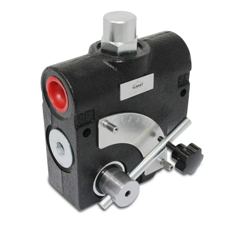 Adjustable Hydraulic Flow Control Valve With Relief For 0-30 GPM, black with control dial, 3/4 NPT port, Summit Hydraulics