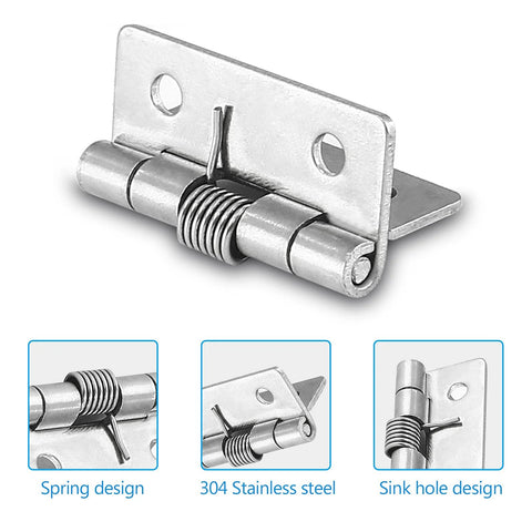 Luomorgo 4-piece cabinet spring hinge, Amazon brand, stainless steel, 1.5-inch, self-closing, front view

Luomorgo spring-loaded cabinet hinge close-up, stainless steel, 1.5-inch, spring design

Luomorgo 4-piece cabinet hinge, 304 stainless steel, self-closing, side view

Luomorgo cabinet hinge with sink-hole design, stainless steel, 1.5-inch, installed view