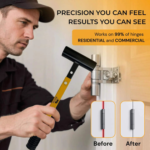 Man using 4 In 1 Door Hinge Adjustment Tool Kit For Realigning Sagging Doors And Installing Hinges with precision gap wrench