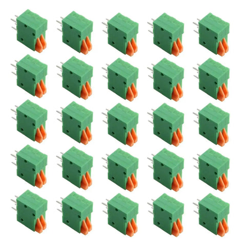 25Pcs 2 Pole Spring Clip PCB Terminal Block Connector Set 2.54mm Pitch For 26 20AWG Wires 150V AC 2A Max