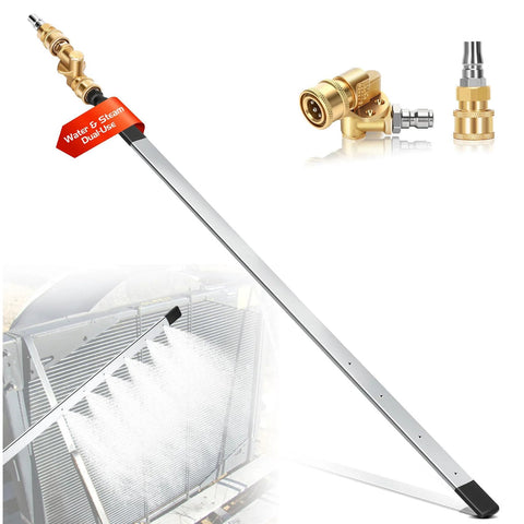 Foinwer 24-inch radiator cleaning wand; stainless steel shaft with brass fittings and quick-connect adapters.