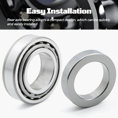 Beefed Up Rear Axle Bearing Kit With Inner Spacer And Differential Seal Kit For Model 20 Dana 44 And Nissan M226 Jeep Wrangler JK 2007 Through 2018 Non Rubicon Replacement 1 Set showing metal bearing and spacer.