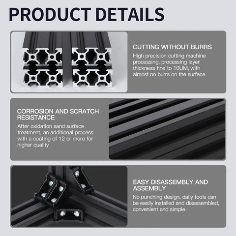 Product details of Four Pack 1000Mm 2040 V-Slot Aluminum Extrusion Profile Black Anodized for CNC and 3D printer frames.