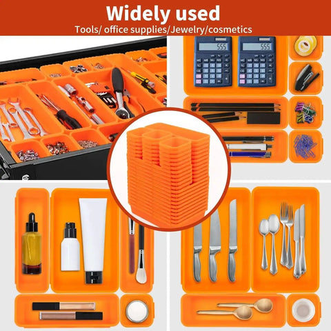 Orange Tool Box Organizer Tray Set With Dividers For Drawer Storage And Rolling Chests Includes Trays In Three Sizes