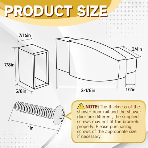 Clear Acrylic Shower Door Towel Bar Brackets For Framed Sliding Glass Doors Replacement For Basco And Alumax Towel Rods Nickel Finish Easy Install Durable Replacement Parts For Basco And Alumax Shower Door Hardware with product dimensions and screw size diagram.