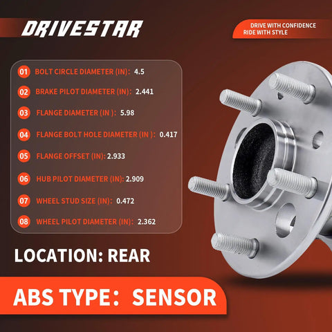Close-up view of Rear Wheel Hub And Bearing Assembly Right Side 512207 with ABS sensor for Lexus and Toyota.