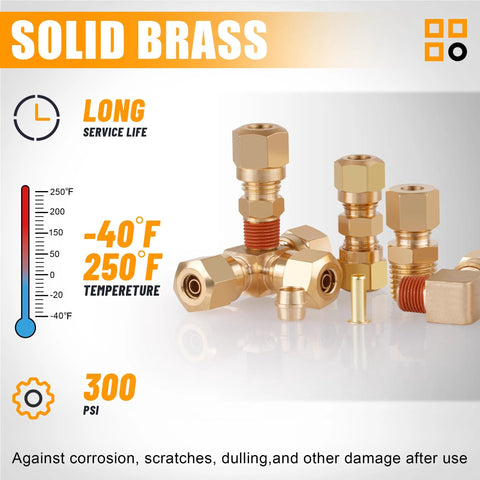 137-piece solid brass DOT air brake fittings set with 1/4, 1/8, 3/8, 1/2 in compression adapters