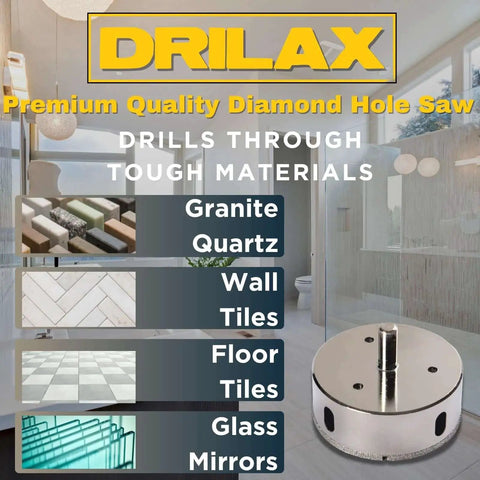 Image showing Premium Diamond Hole Saw Two And Three Quarters Inch Core Drill Bit for Tile Glass Granite and Porcelain on a bathroom counter.
