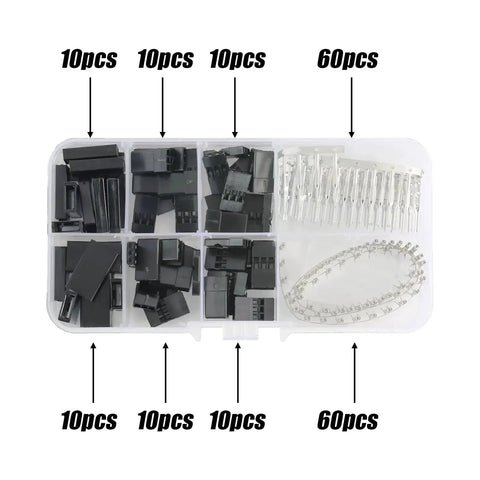 Kit with 20 sets 3P RC servo connectors, male/female plugs, crimp pins, 2.54mm pitch, brass nickel plated, fits Futaba JR Hitec Spektrum.