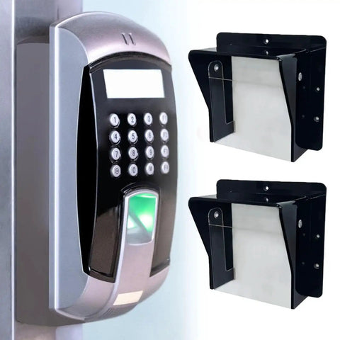Rugged Weatherproof Acrylic Access Control Cover With Clear Panel For Keypad Enclosures next to outdoor keypad and installed view