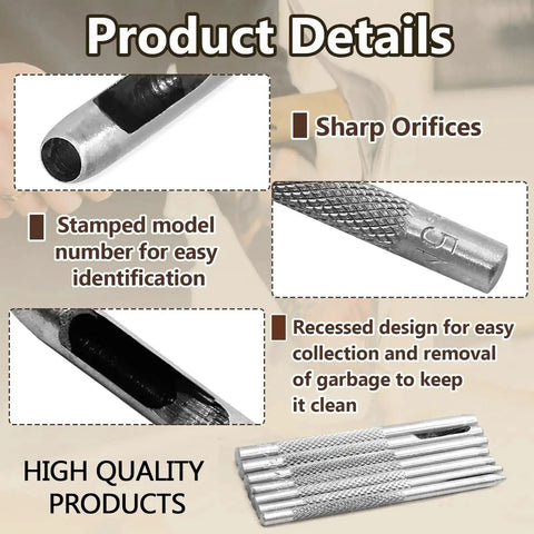 10 Piece Leather Hole Punch Set With Hollow Round Punches 1mm To 4.5mm, Includes Anti Slip Mat, product details close-up.