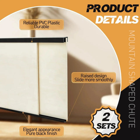 Plastic Sliding Door Track Set for Cabinets and Panel Doors, Double Rails Kit with 2 Upper and 2 Lower Tracks, shown installed
