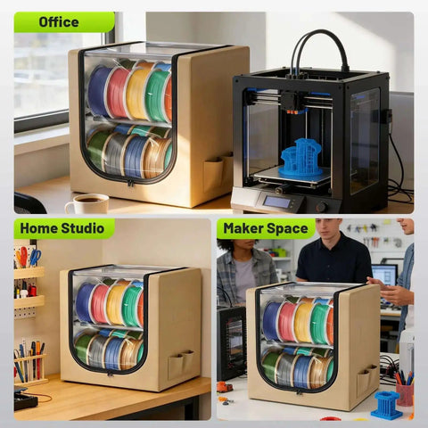 2 Tier Metal Filament Dry Storage Box With Leather Cloth Cover Holds Up To 20 Spools for Home and Workshop Printers in various settings