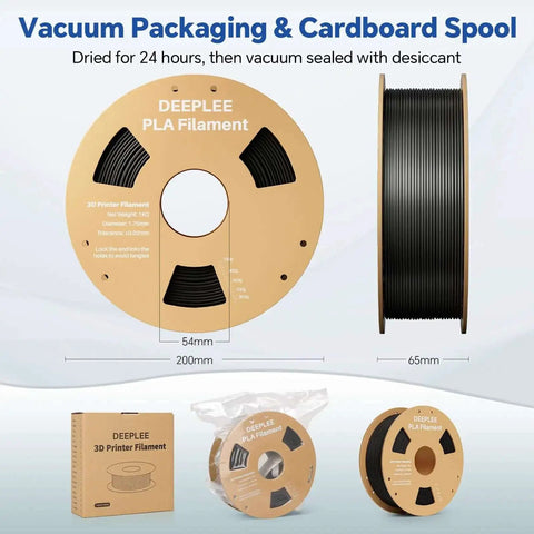 PLA 1.75mm 3D Printer Filament for Easy Prints, Precise Plus Or Minus 0.02mm Tolerance, Neatly Wound 1Kg Black Vacuum Package.