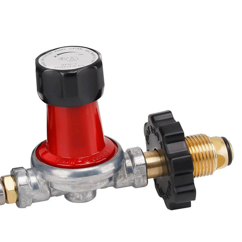 High Pressure Adjustable Regulator With 0 To 30 PSI And 48 Inch Hose For POL Tank Connection And 3 Eighth Inch Female Flare Fittings Brass Thermoplastic Hose With Durable Sealing CSA Certified Stanbroil