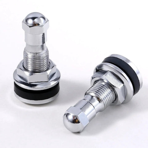 4 Pack Metal Tire Valve Stems TR-416-S Outer Mount 1 Inch Core, Fits 0.453 and 0.625 Inch Rim Holes, Brass Chrome Durable