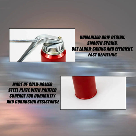 Four Pack Hand Pump Oiler Cans For Home Garage And Auto Care Lygchii 200ml Metal Spray Oil Bottle, grip and nozzle view