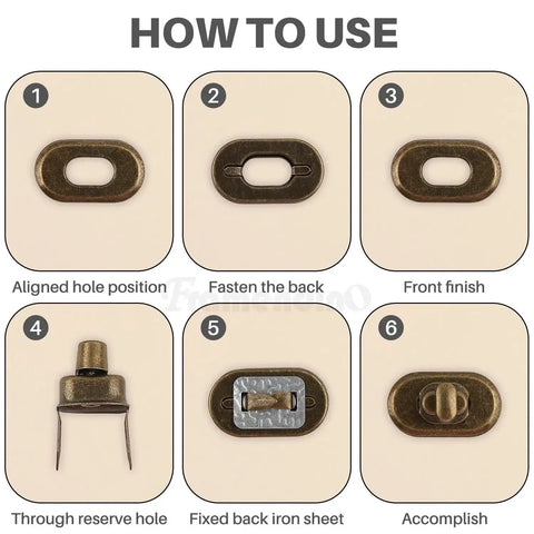 Installation guide for Twist Lock Clasp Sets For Bags And Leather Projects, 12 Antique Bronze Metal Turn Locks hardware