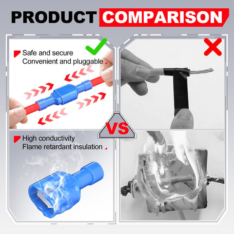 Blue insulated female spade connector for 16-14 AWG wire; nylon terminals, UL listed, 100 pcs