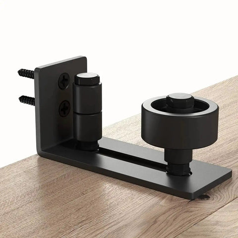 Adjustable Floor Guide For All Sliding Barn Doors With Eight Setup Options, Flush Bottom Design, Flat Stay Roller, Set Of 2, Built From Solid Steel And POM Nylon For Durability, Compatible With Door Panels Of Various Sizes, side view.