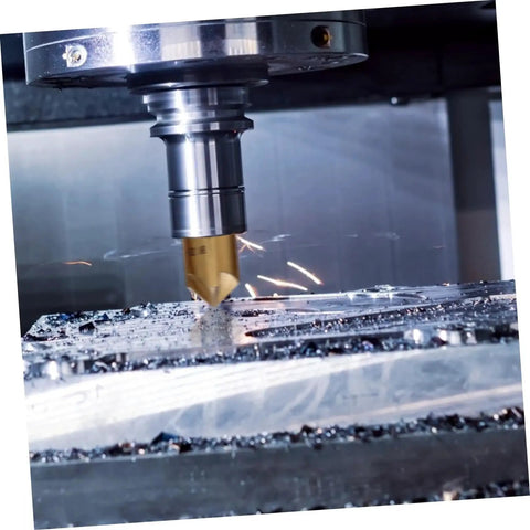3 Piece Steel Chamfering Cutter Set With Self Centering Bifurcated Tip High Performance Milling Tool in use on metal surface
