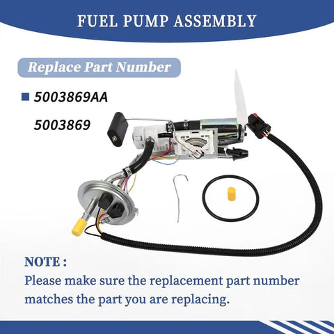 Fuel Pump Assembly For Jeep Cherokee XJ 1996 2.5L And 4.0L Engines Replacement 5003869AA 5003869 shown with parts and tools