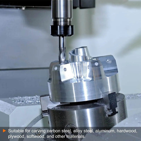 Ball Nose End Mill 2 Flute 0.023 Inch Diameter 1/8 Inch Shank Tungsten Carbide Uncoated CNC Router Bit working on metal piece