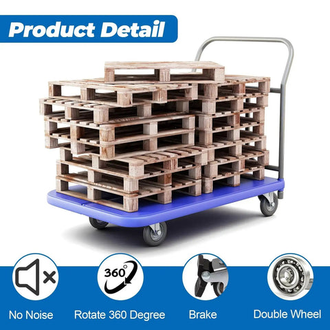 Set Of Four 1-1/2 Inch Low Profile Swivel Casters With Locking Brakes Quiet TPR Rubber Wheels on cart with wooden pallets