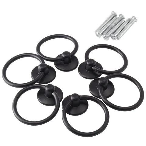 12 Pack Ring Drawer Pull Handles For Cabinets And Drawers, Zinc Alloy Dresser Knobs In Black Finish, 1.8 Inch Outer Diameter with screws