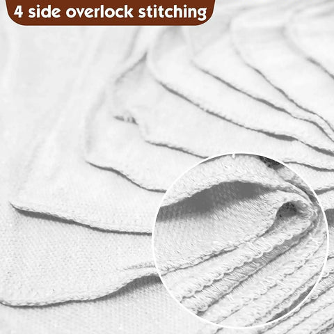 Close-up of Industrial Shop Towels 14x14 Inches 100 Percent Cotton Heavy Duty Commercial Grade Rags showing durable overlocked stitching.