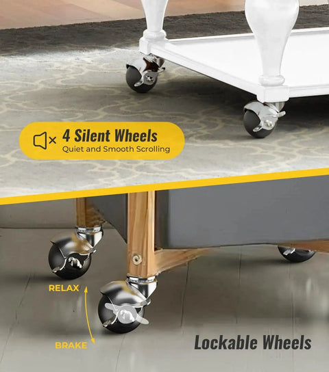 2 Inch Ball Caster Wheels Set Of 4 For Furniture Legs With Locking Stem Swivel Castors Grip Neck Chrome Finish installed on table and cabinet