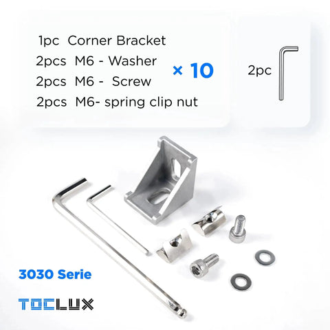 Durable Aluminum Extrusion Corner Bracket Kit For 30 Series T Slot Rails With 10 Corner Brackets 20 M6 Spring T Nuts Set