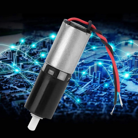 Six Millimeter Precision Mini Micro Planetary Gear Reducer for DC 3V Motors displayed with a digital connectivity background.