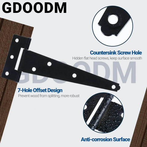 12 Pack 6 Inch T Strap Shed Door Hinges Black Heavy Duty Tee Hinges For Wooden Fences Yard Gates Barn Doors Rustproof