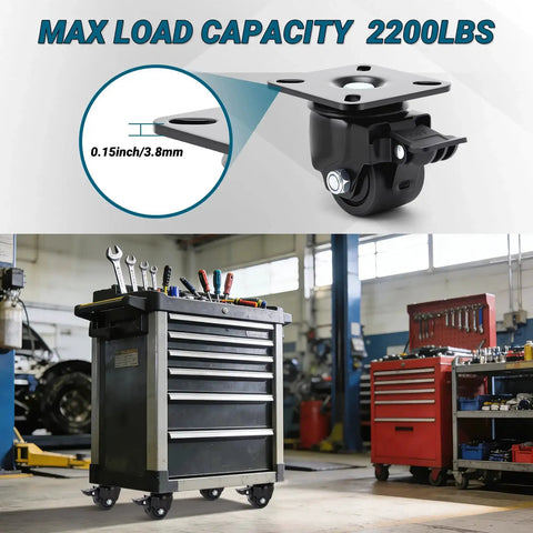 Heavy Duty Caster Wheels Set of 4, Locking Swivel Plate Casters, 2200 Lb Capacity in industrial workshop