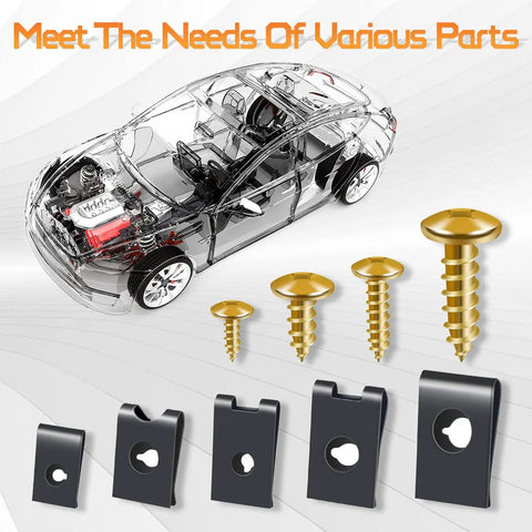 170 Piece Car U Clip And Screw Kit With 10 Sizes For Dash Panels Door Trim Bumpers And Interiors Pro Grade Heavy Duty Automotive U Nut Clip Set By OTUAYAUTO Heat Treated Steel