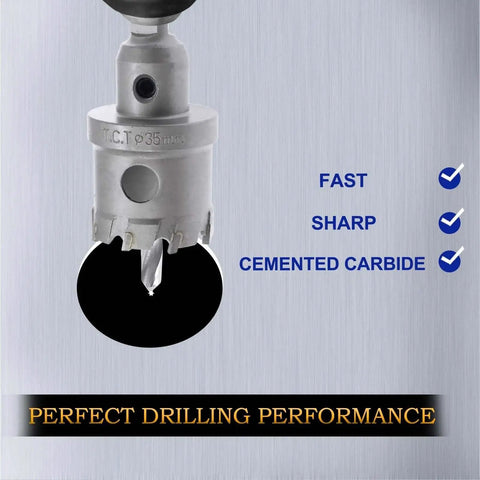 Carbide Tipped Hole Saw Cutter One And Three Eighths Inch 35mm For Stainless Steel Sheet Metal Plastic FRP Board With Fast Clean Cutting And Long Life Heavy Duty Industrial Grade Construction Tooth Tipped TCT For Precise Drilling By Hordion
